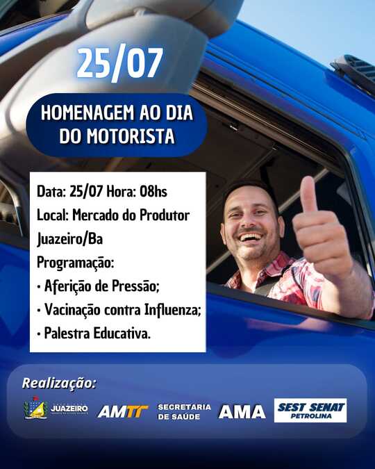 Dia do Motorista será celebrado com ação especial no Mercado do Produtor
