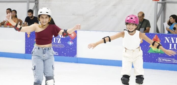 Primeiros patinadores celebram emoção e novas experiências na estreia da pista de gelo em Petrolina (PE)